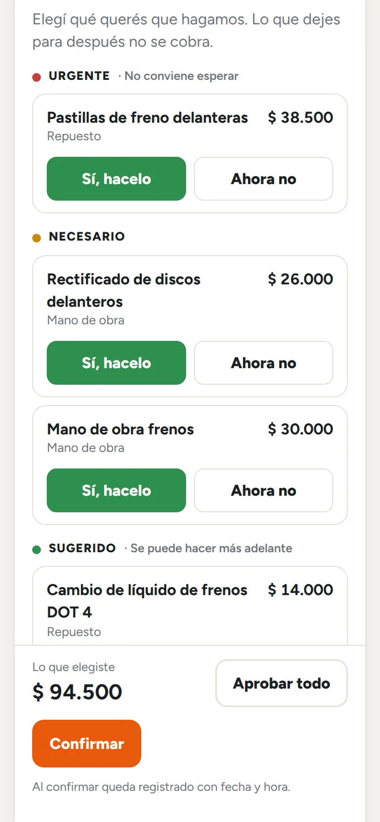 El cliente elige qué trabajos aprueba