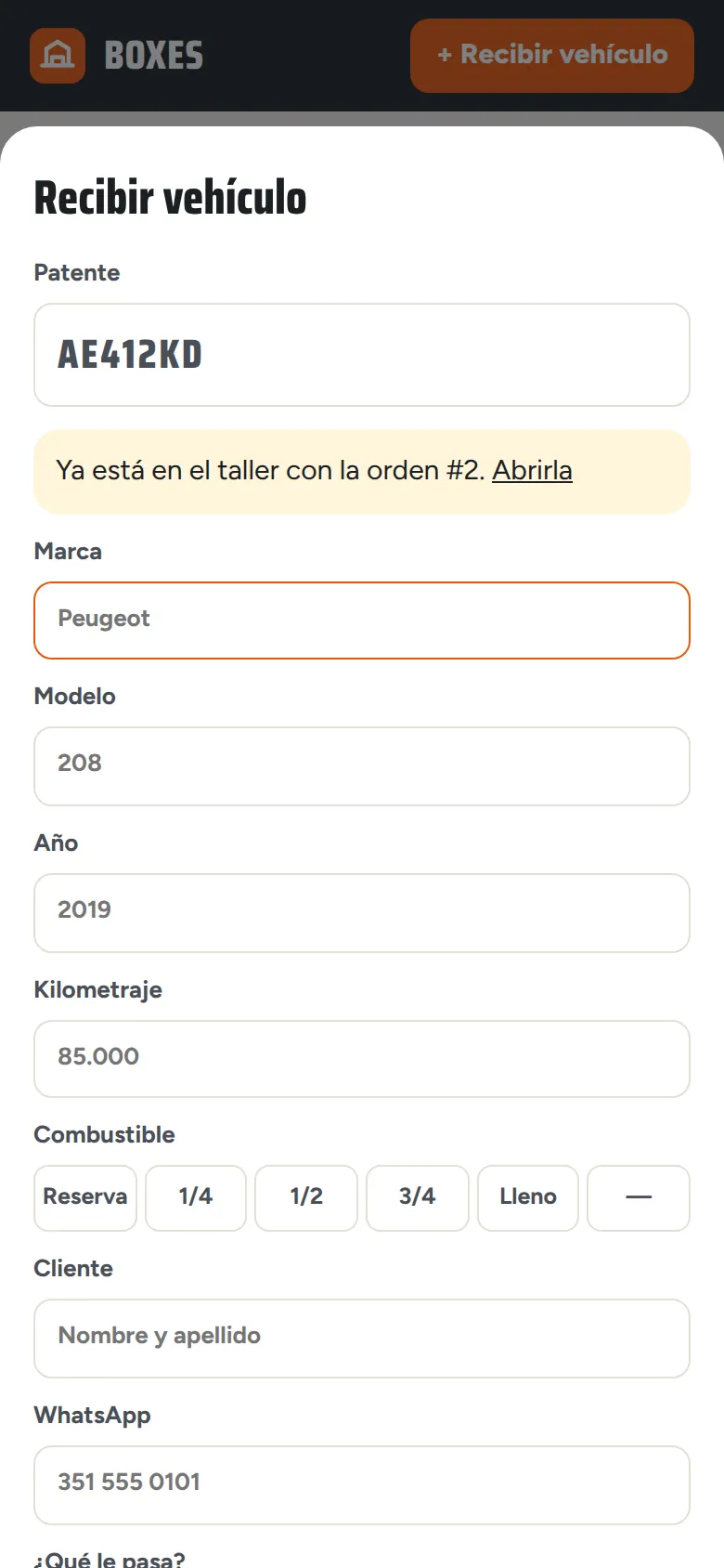 Recibir un vehículo